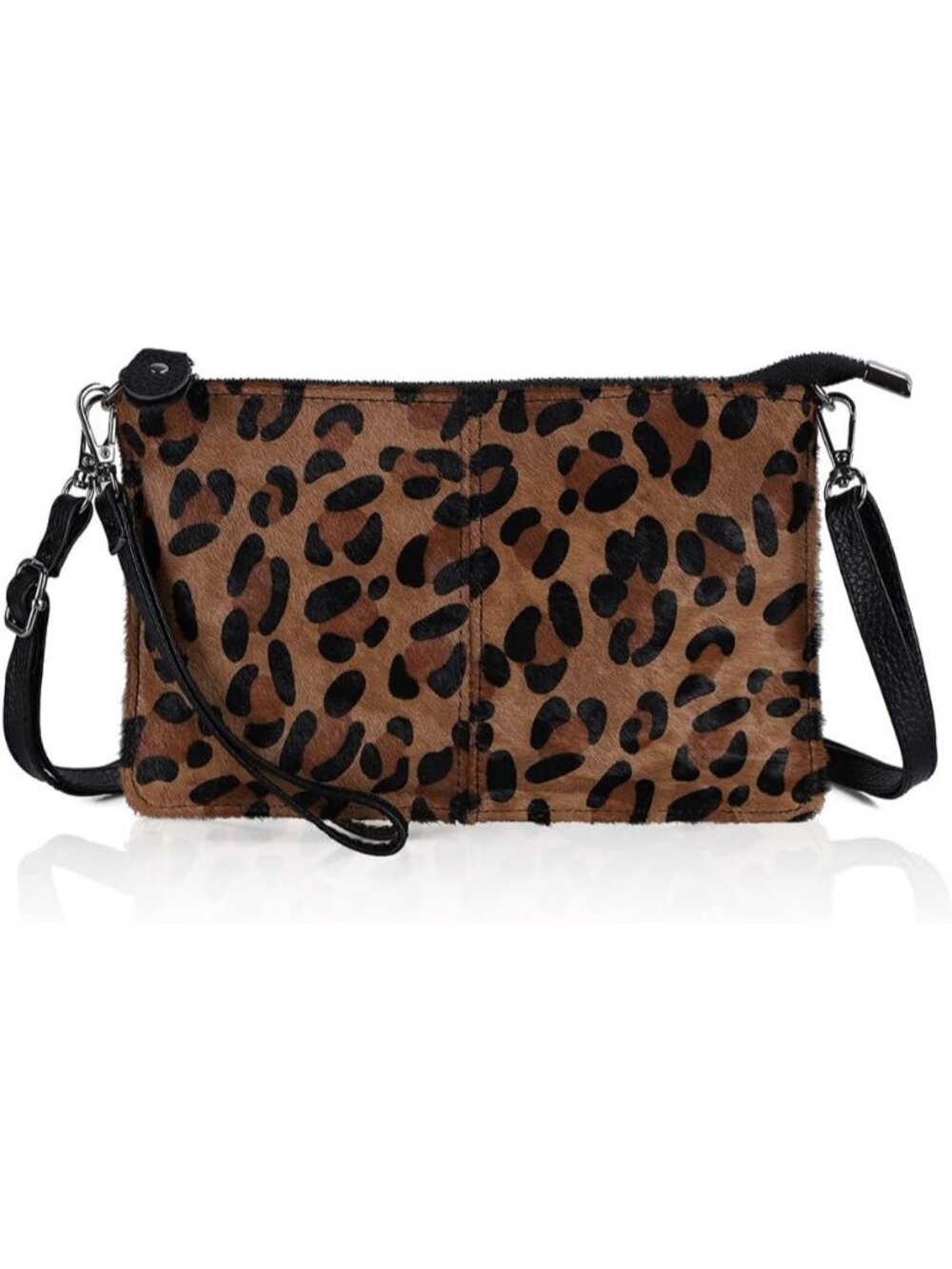 Women's Leopard Genuine Leather Wristlet Clutch Phone Wallet Crossbody Purse